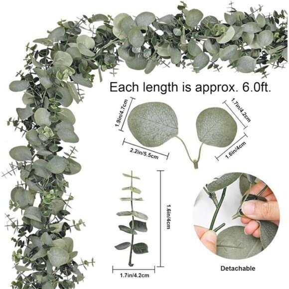 Artificial Eucalyptus Garland 6FT Faux Greenery Vine Wedding Arch Decor Set - Picture 3 of 7